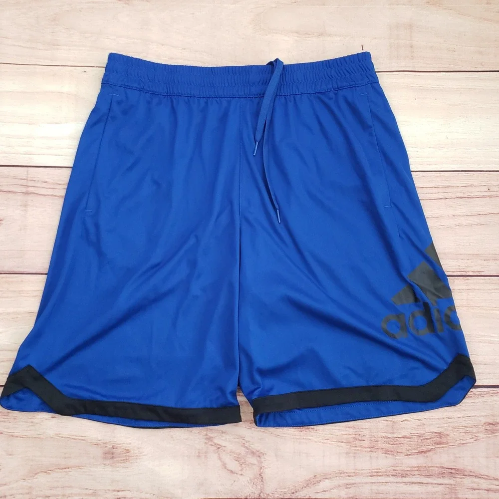 Adidas Shorts Boys Extra Large Blue Black Big Logo Training Gym Workout Youth‎